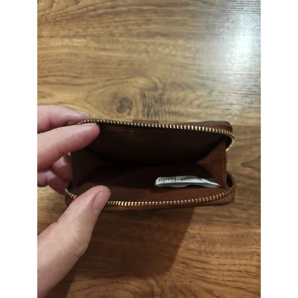 Fossil Fiona Goat Leather Wallet Brown Folding Snap Closure Full Zip Classic - Picture 3 of 6